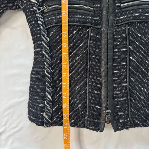 Isabel Marant Wool Silk Crista Moto Jacket Leather Trim Black Tweed Size 1 S - Picture 5 of 13